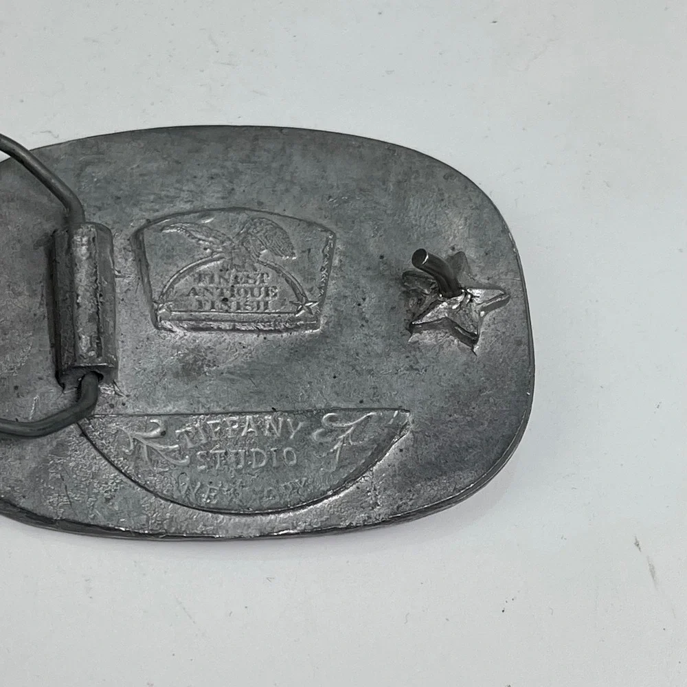 vtg Tiffany Studio NY Fireman Belt Buckle Full Grain Steerhide‎ Leather Belt 36